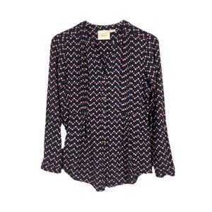 Anthropologie Maeve Polka Dot Pleated Front Fabric Button Down Blouse Size XS
